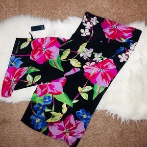 Ann Klein silk black pink blue green floral scarf